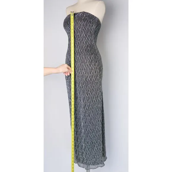 VTG Y2K Jessica McClintock XS Strapless Maxi Dress Glitter Prom Gown Art Deco