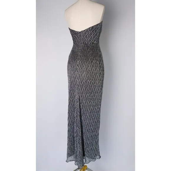 VTG Y2K Jessica McClintock XS Strapless Maxi Dress Glitter Prom Gown Art Deco