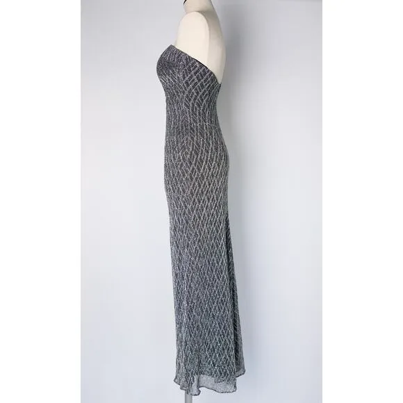 VTG Y2K Jessica McClintock XS Strapless Maxi Dress Glitter Prom Gown Art Deco