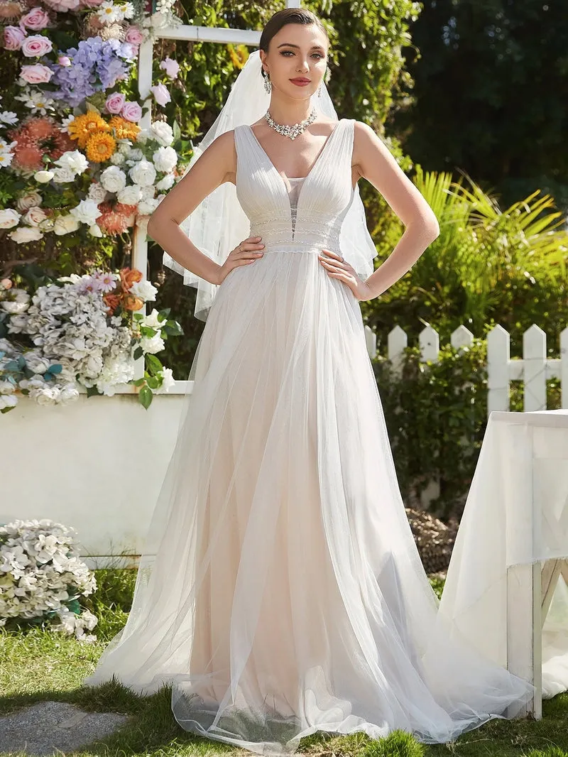 Wedding Dresses Deep V-neck Backless Sleeveless