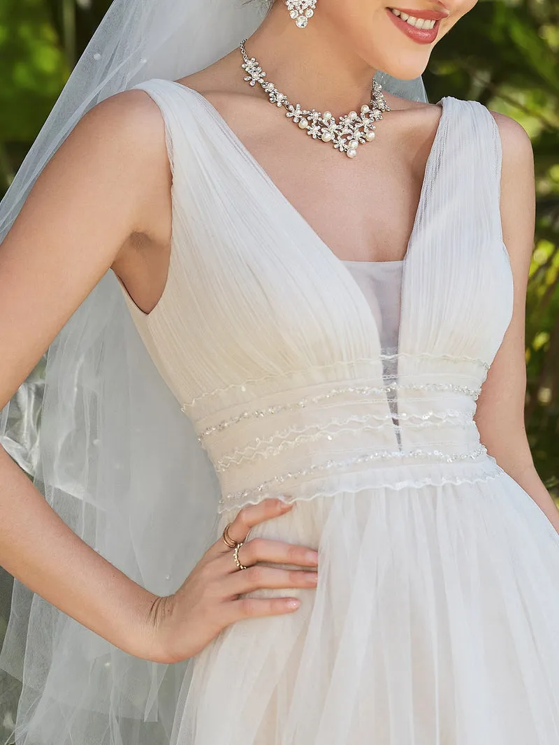 Wedding Dresses Deep V-neck Backless Sleeveless