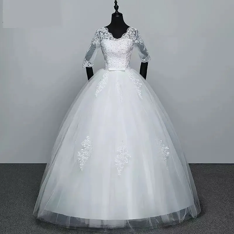 Wedding Dresses Elegant Princess Adjust Lace Three Quarter Sleeve Bridal Gowns Vestidos De Noiva Plus Size