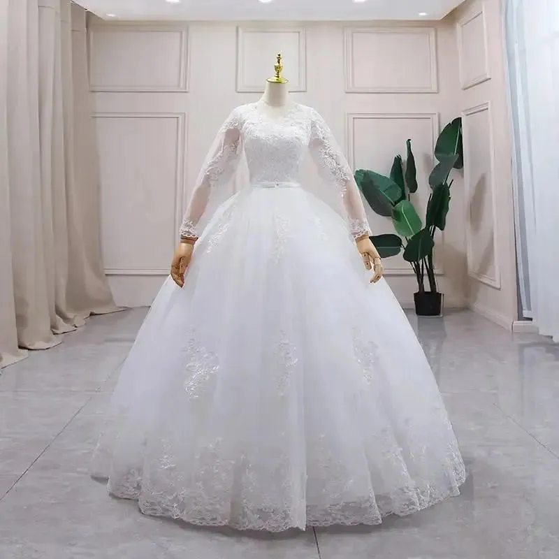Wedding Dresses Elegant Princess Adjust Lace Three Quarter Sleeve Bridal Gowns Vestidos De Noiva Plus Size