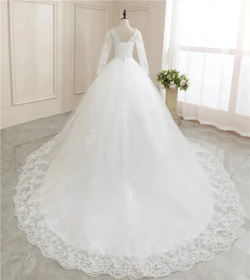 Wedding Dresses Elegant Princess Adjust Lace Three Quarter Sleeve Bridal Gowns Vestidos De Noiva Plus Size