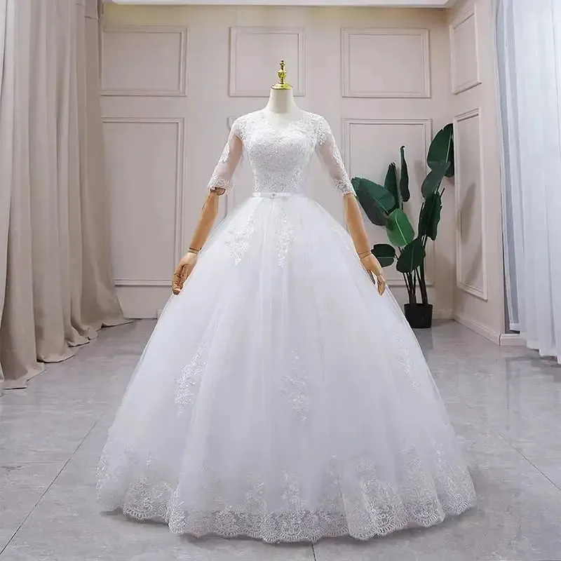 Wedding Dresses Elegant Princess Adjust Lace Three Quarter Sleeve Bridal Gowns Vestidos De Noiva Plus Size
