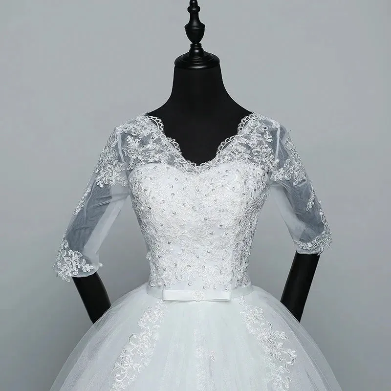 Wedding Dresses Elegant Princess Adjust Lace Three Quarter Sleeve Bridal Gowns Vestidos De Noiva Plus Size