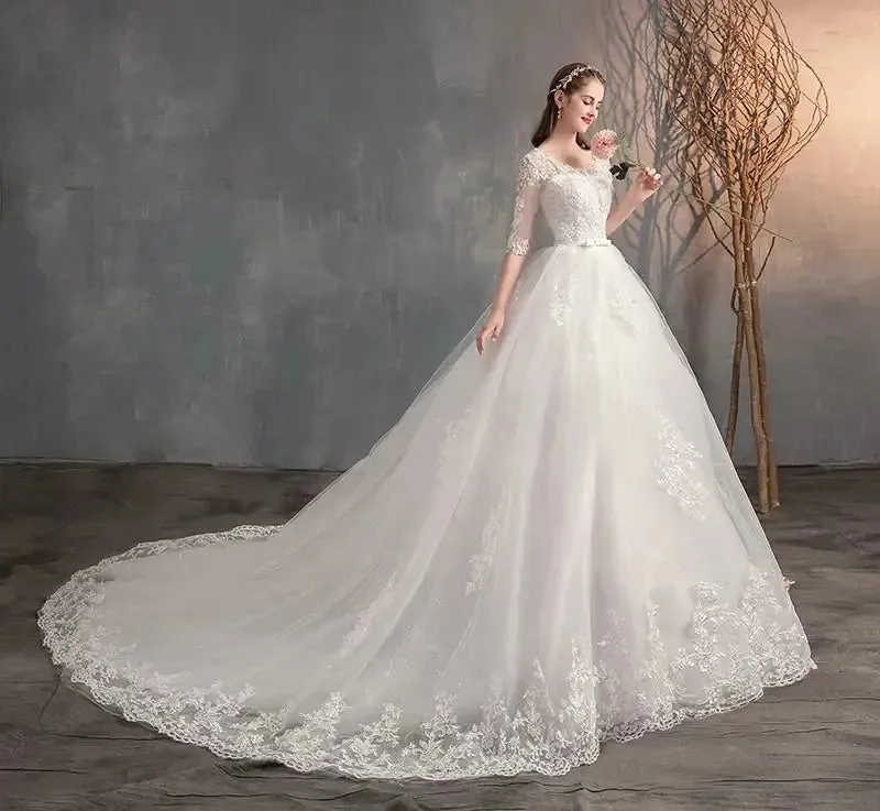 Wedding Dresses Elegant Princess Adjust Lace Three Quarter Sleeve Bridal Gowns Vestidos De Noiva Plus Size