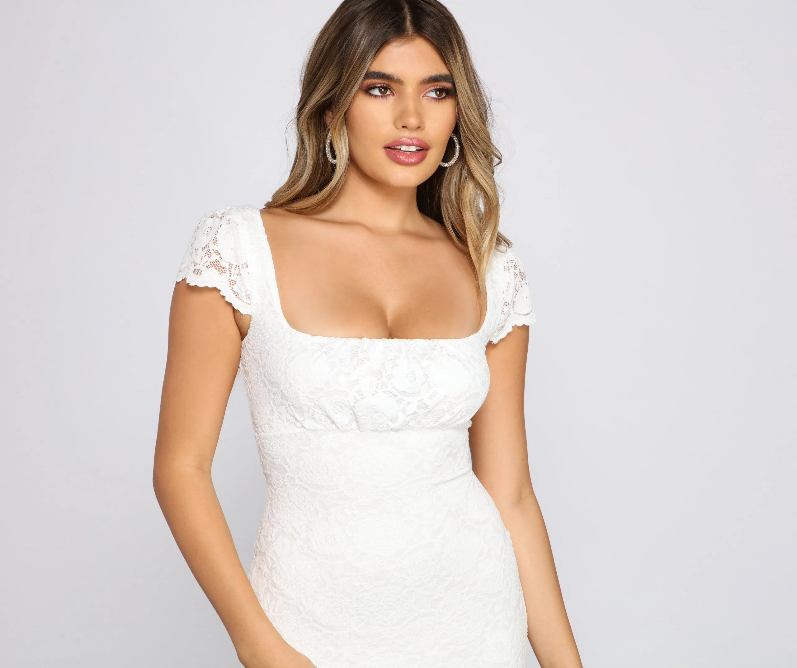 Weekend Getaway Scalloped Charming Lace Mini Dress