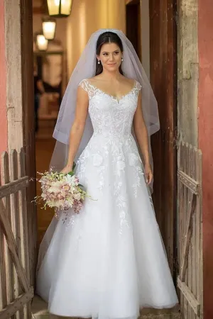 White A-line V-neck Wedding Dresses With Lace Appliques, Bridal Gown, MW826