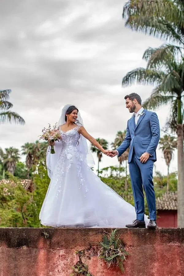 White A-line V-neck Wedding Dresses With Lace Appliques, Bridal Gown, MW826