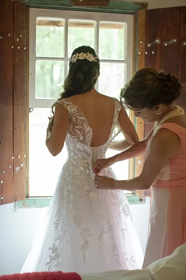 White A-line V-neck Wedding Dresses With Lace Appliques, Bridal Gown, MW826
