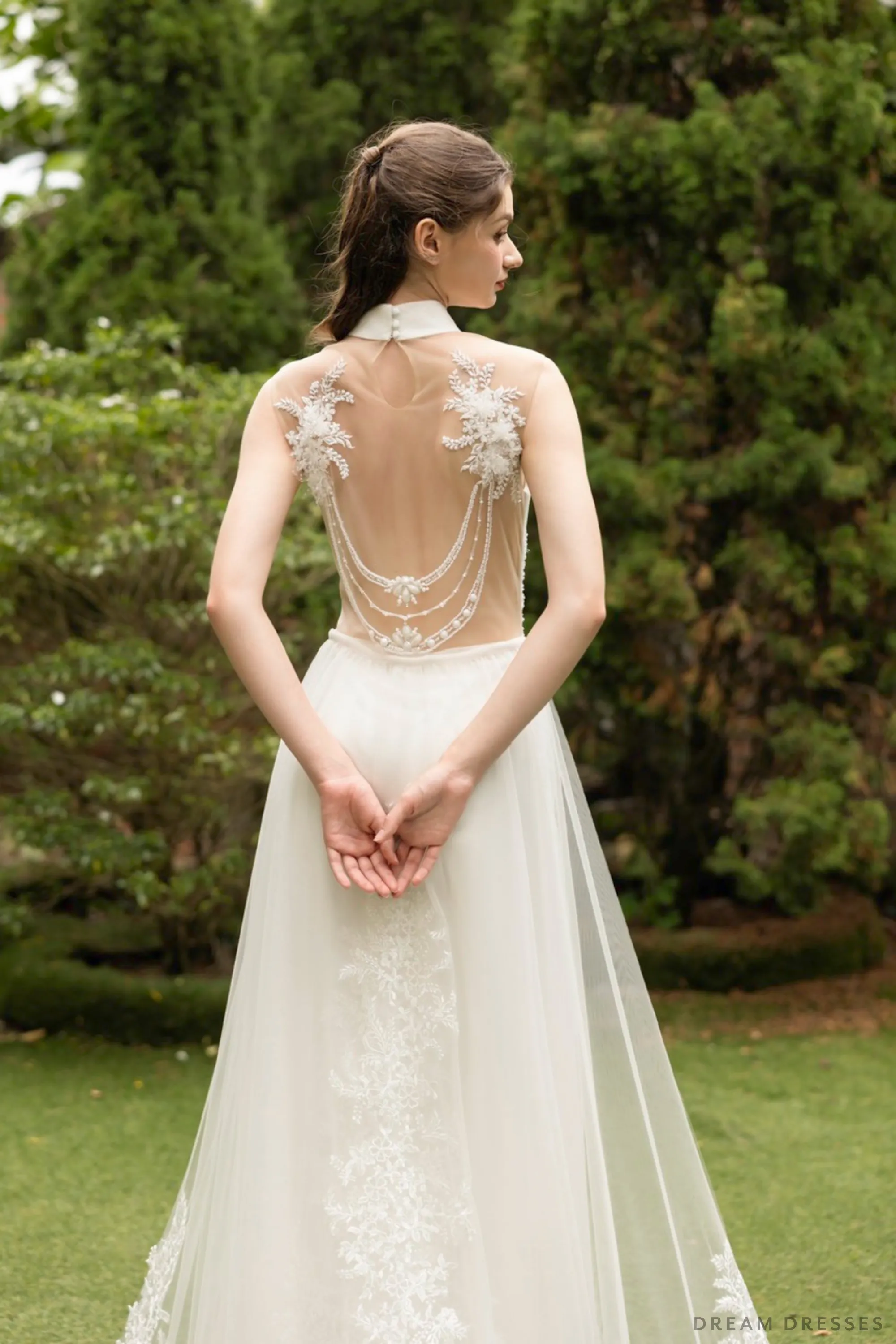 White Ao Dai | Modern Vietnamese Bridal Dress with Couture Lace (#KINA)