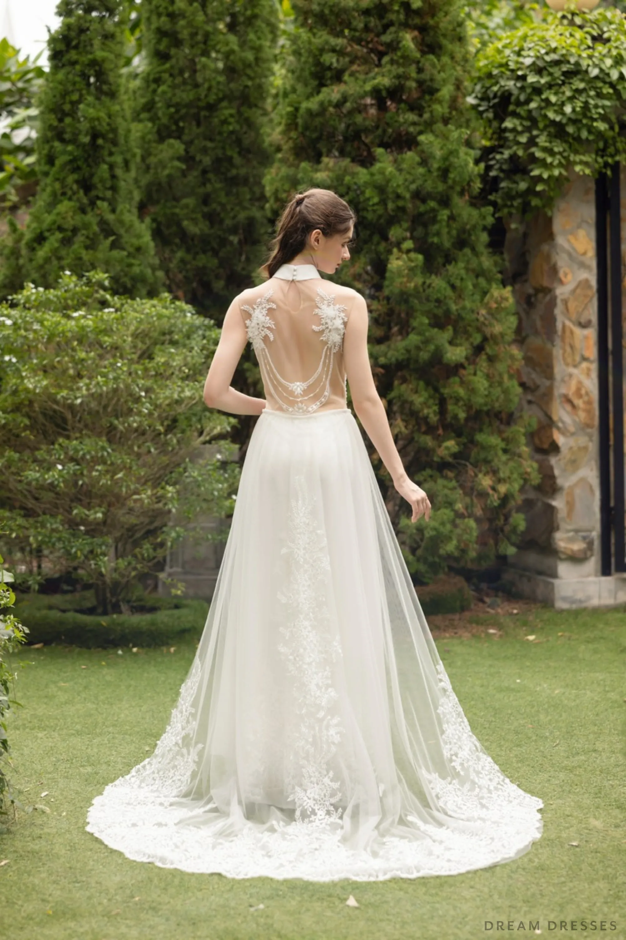 White Ao Dai | Modern Vietnamese Bridal Dress with Couture Lace (#KINA)