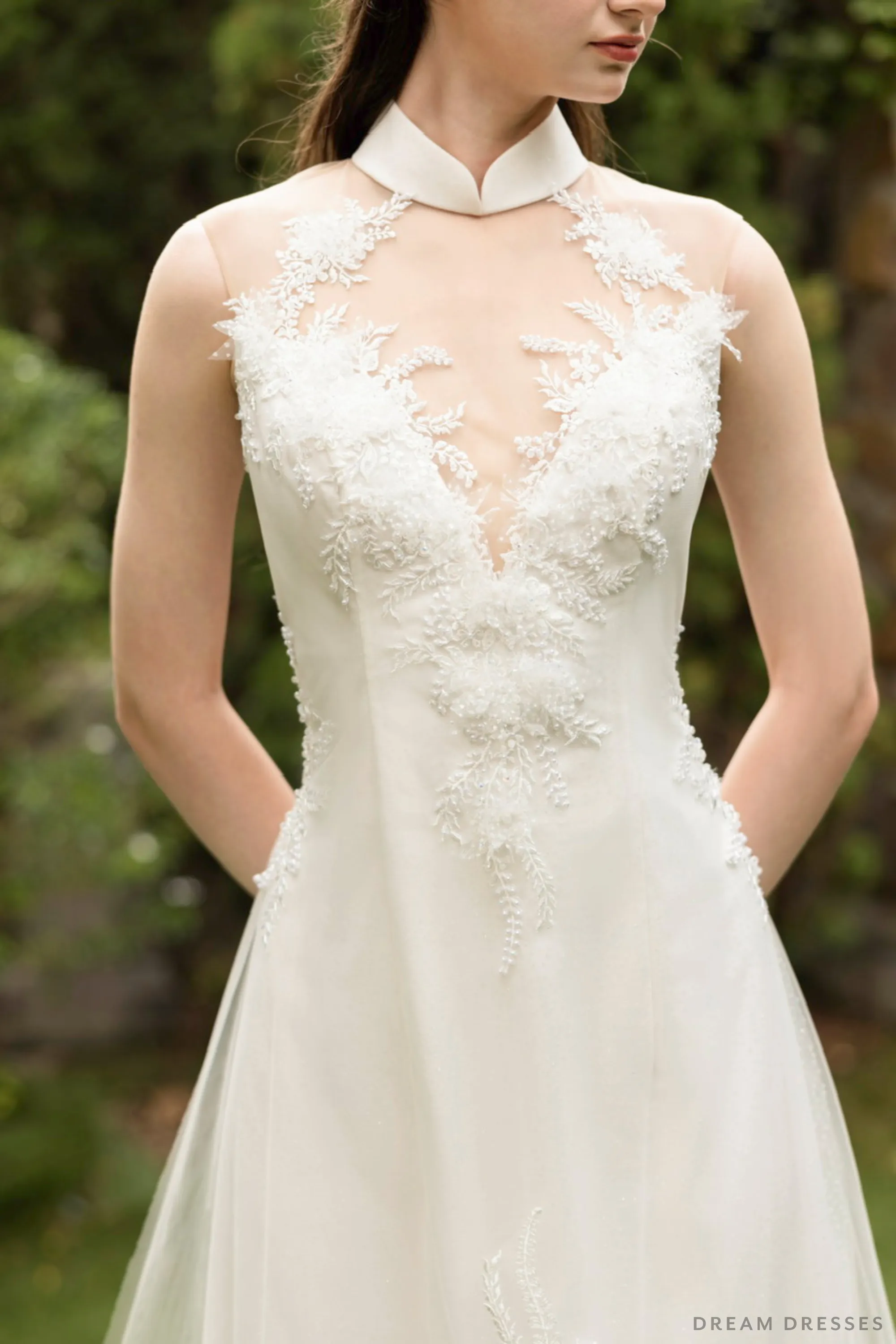 White Ao Dai | Modern Vietnamese Bridal Dress with Couture Lace (#KINA)
