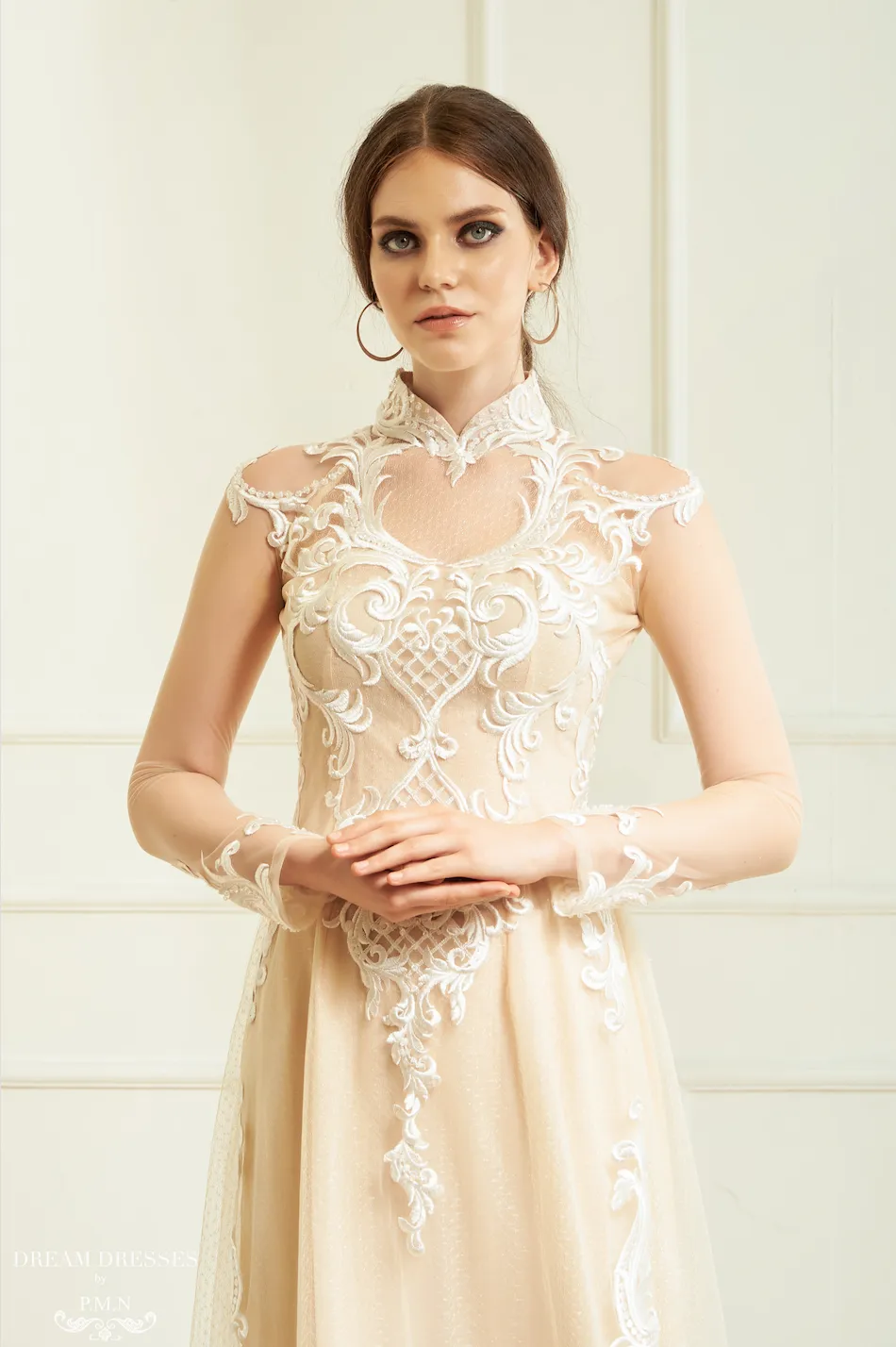 White Bridal Ao Dai | Vietnamese Lace Bridal Dress (#CINDA)