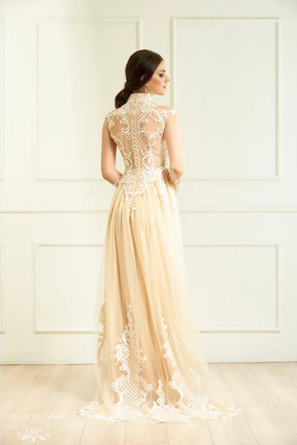 White Bridal Ao Dai | Vietnamese Lace Bridal Dress (#CINDA)