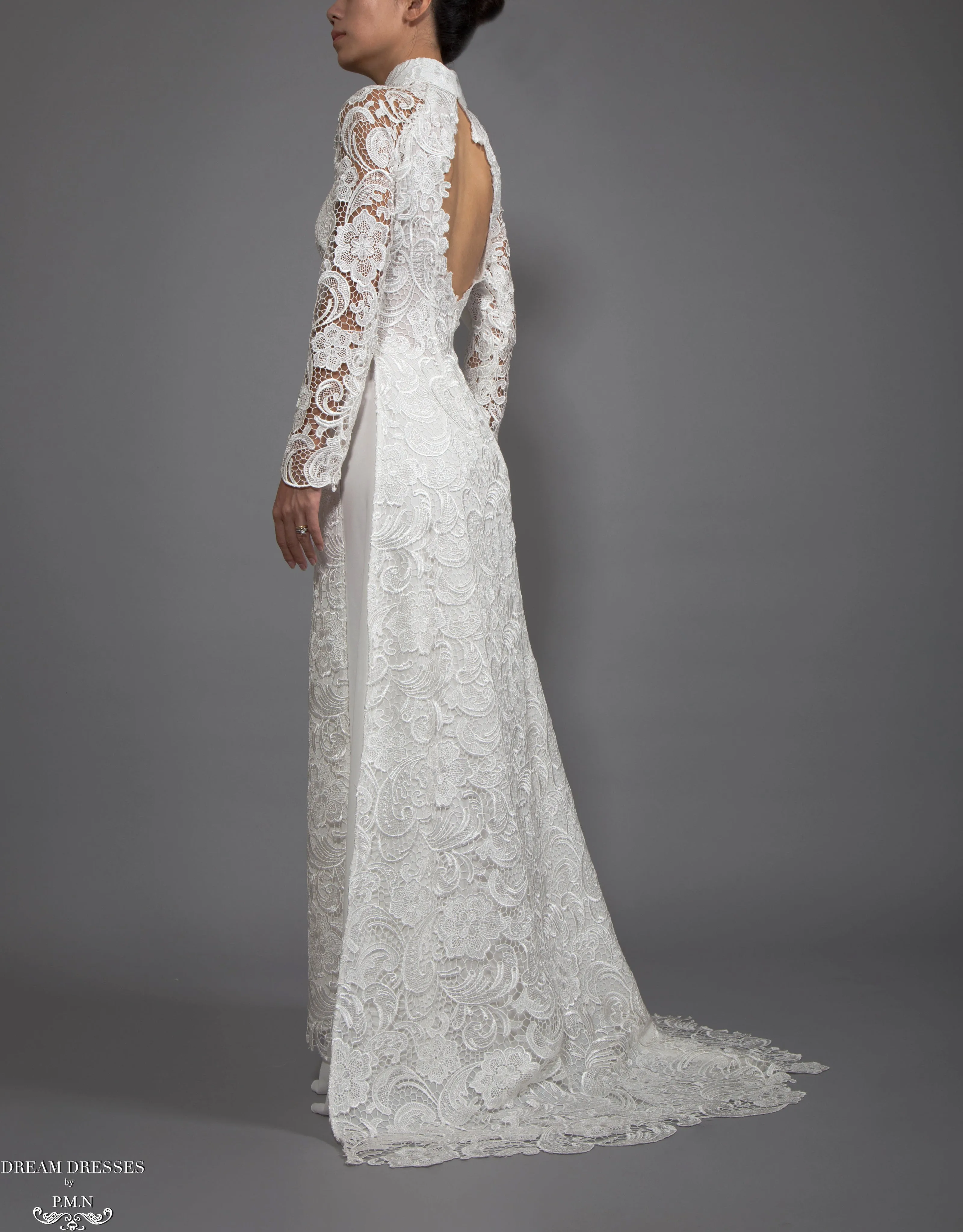 White Bridal Ao Dai | Vietnamese Lace Bridal Dress (#MELISSA)