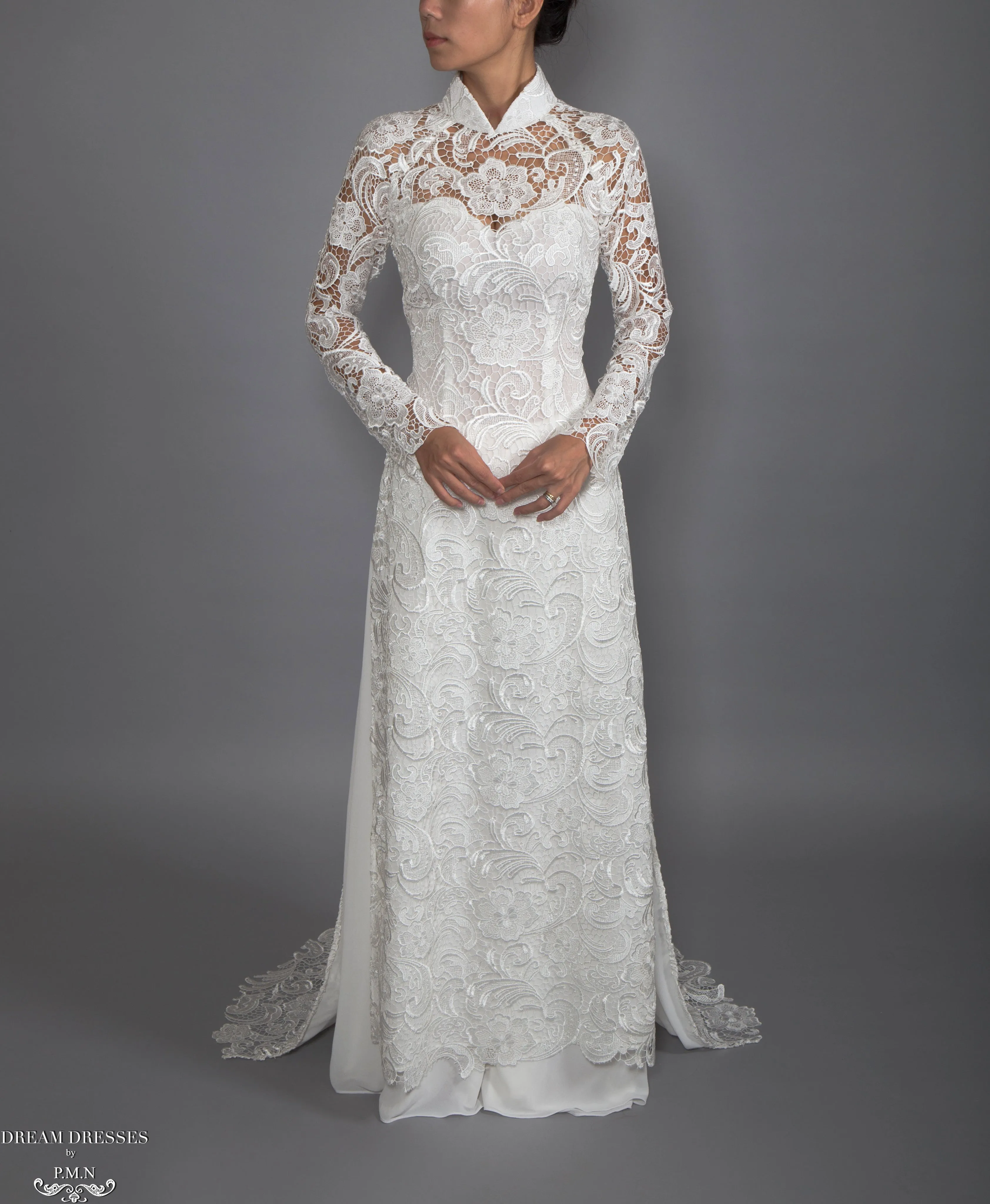 White Bridal Ao Dai | Vietnamese Lace Bridal Dress (#MELISSA)