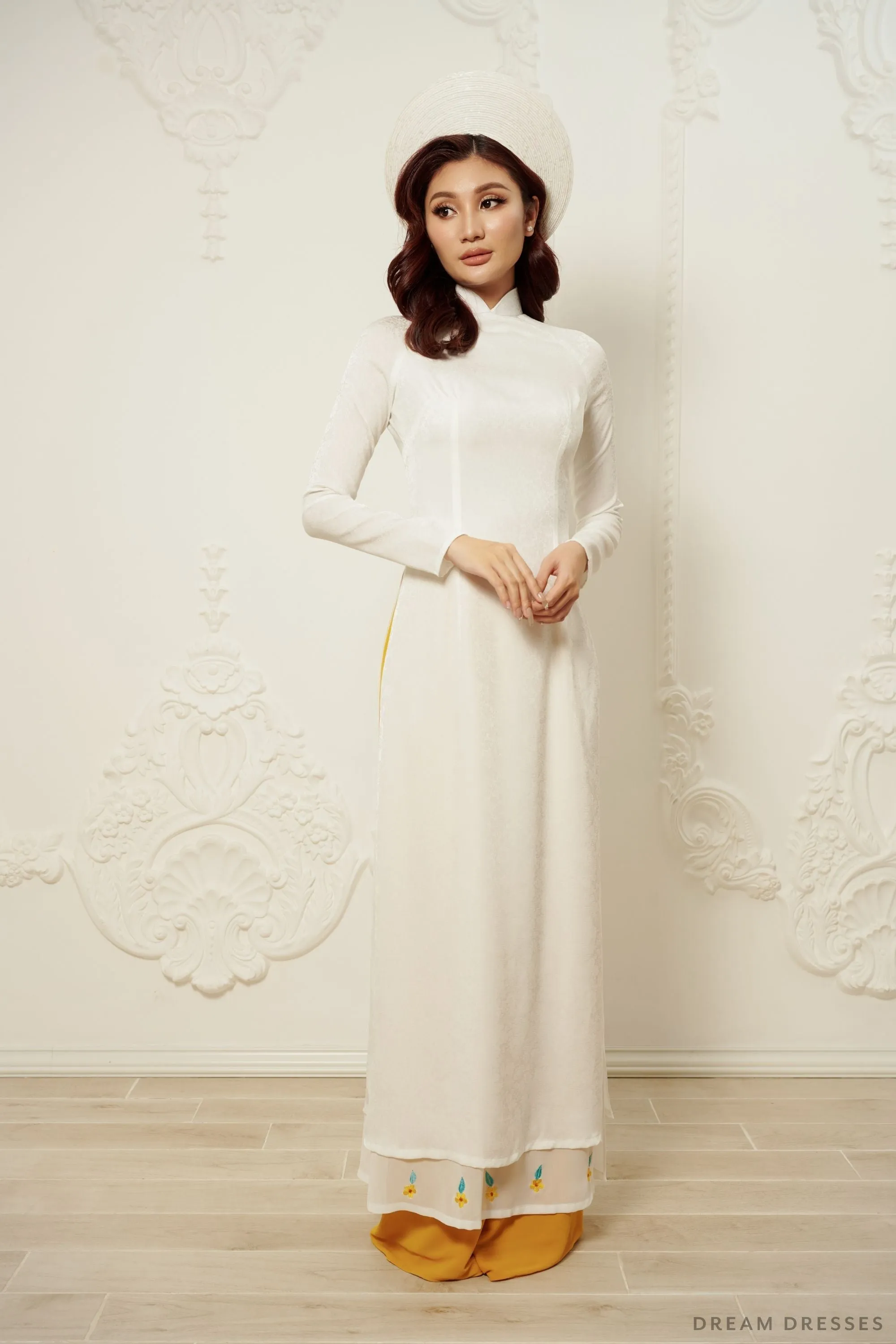 White Bridal Ao Dai | Vietnamese Traditional Bridal Dress (#LIENA)