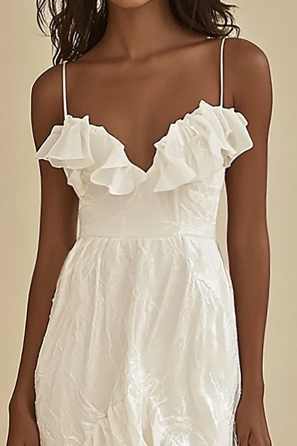 White Chiffon High-Low Mermaid Graduation Dress with Ruffles