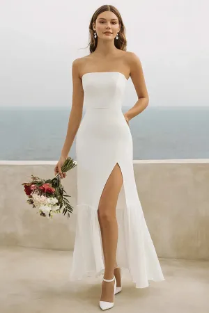White Chiffon Mermaid Long Engagement Dress with Slit