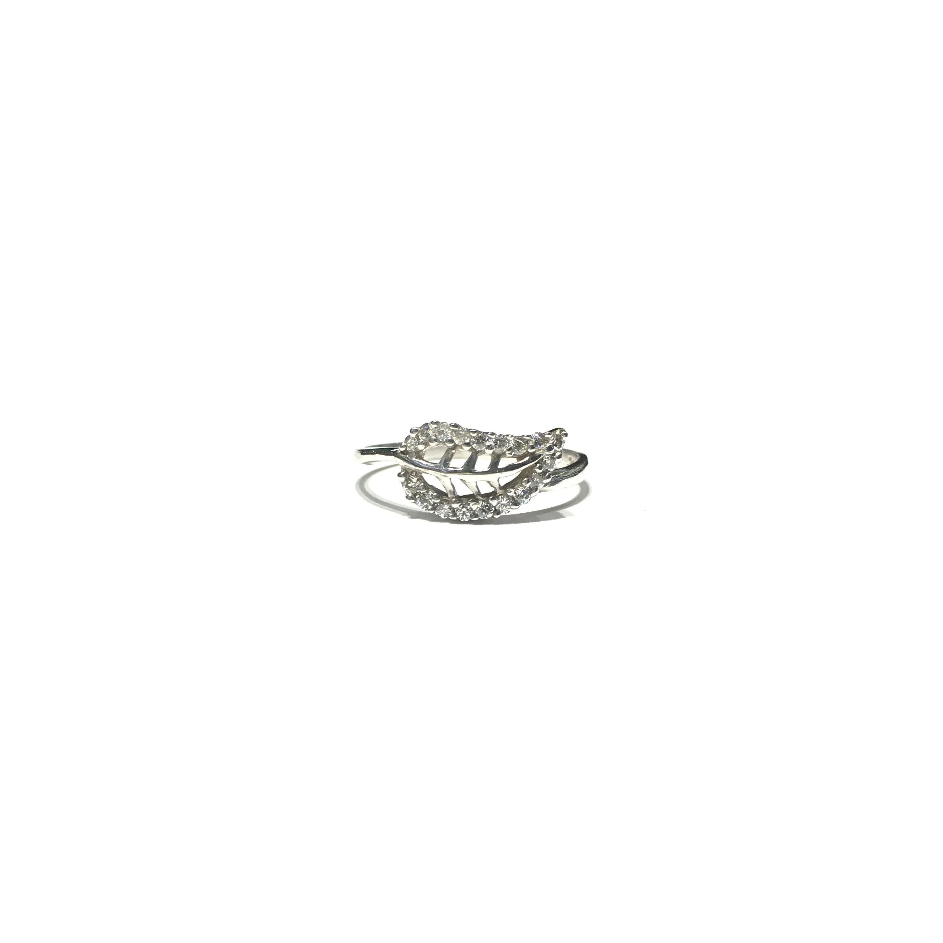 White Petite Leaf CZ Ring (14K)