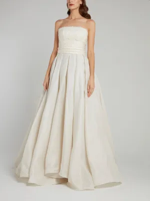 White Straight Across Ruffle Bridal Gown