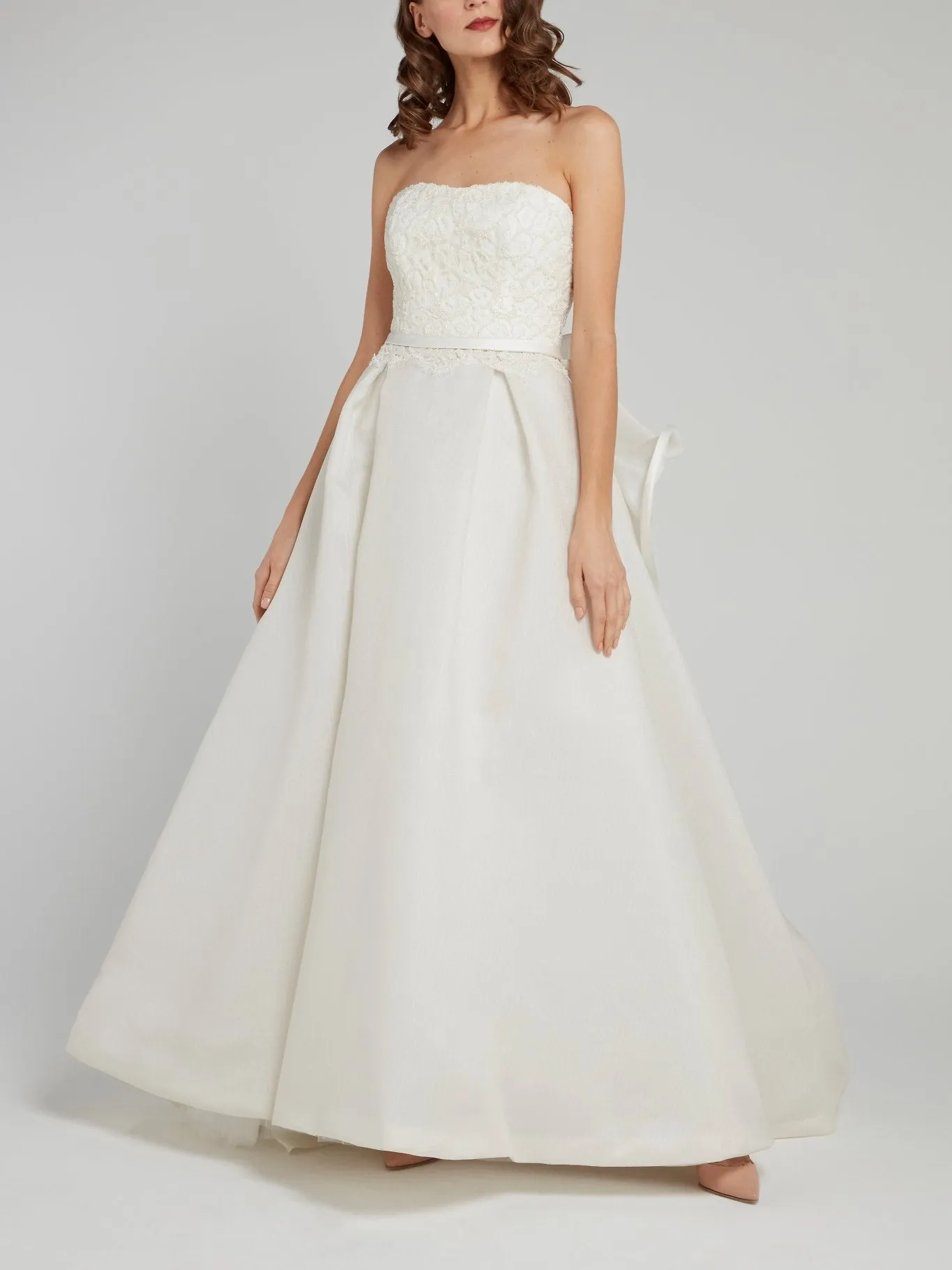 White Strapless Ruffle Back Bridal Gown