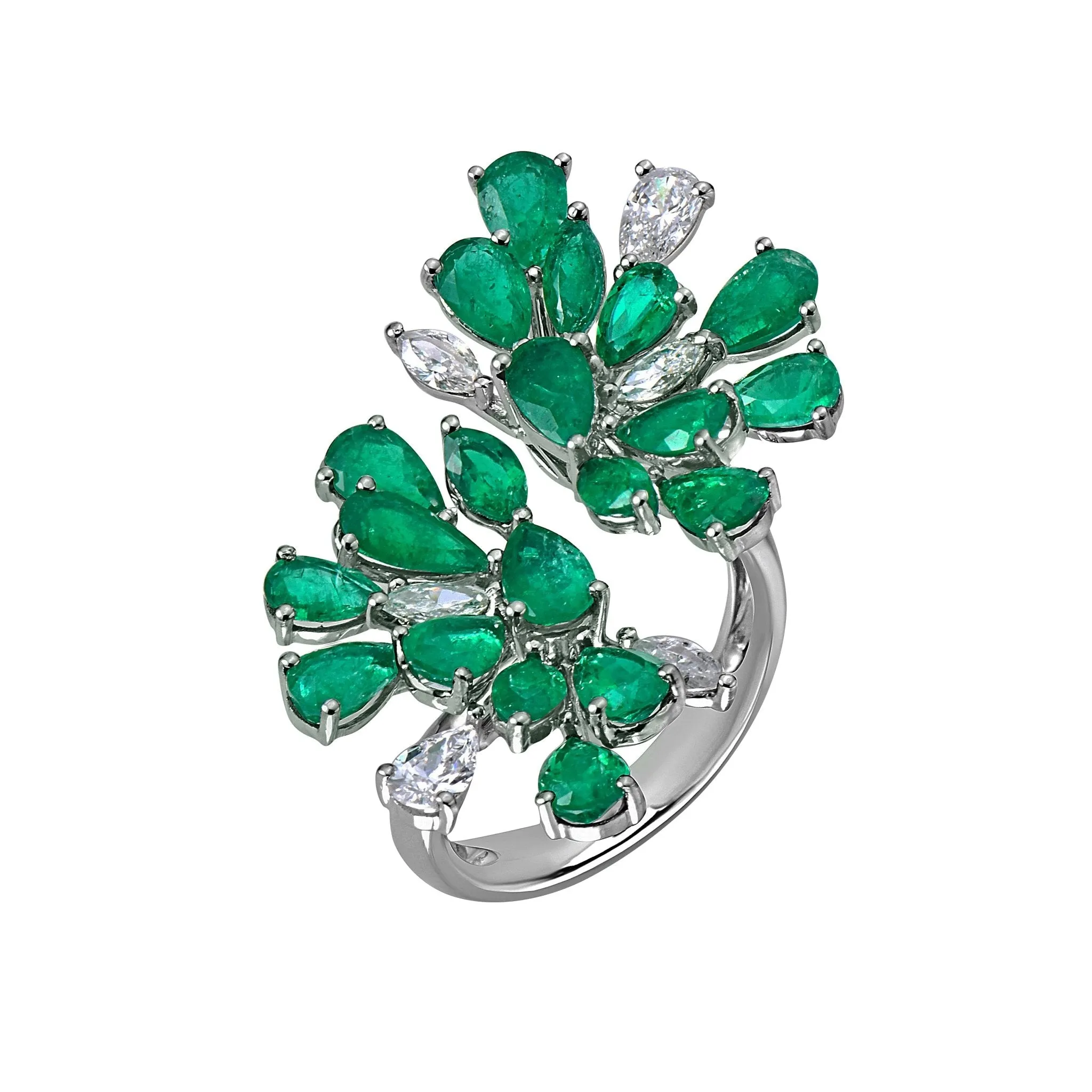 Wildflower Split Emerald Cocktail Ring