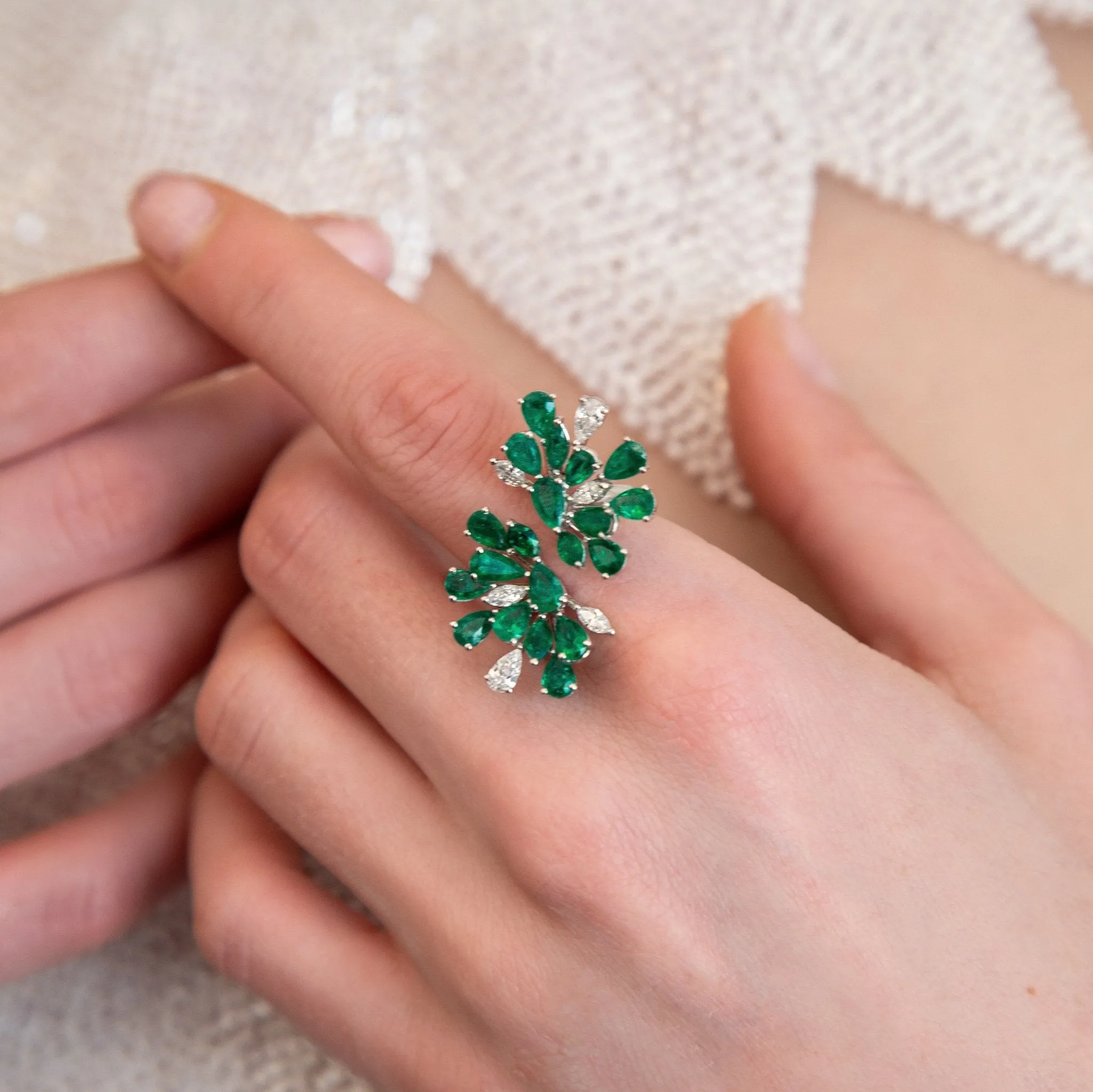 Wildflower Split Emerald Cocktail Ring