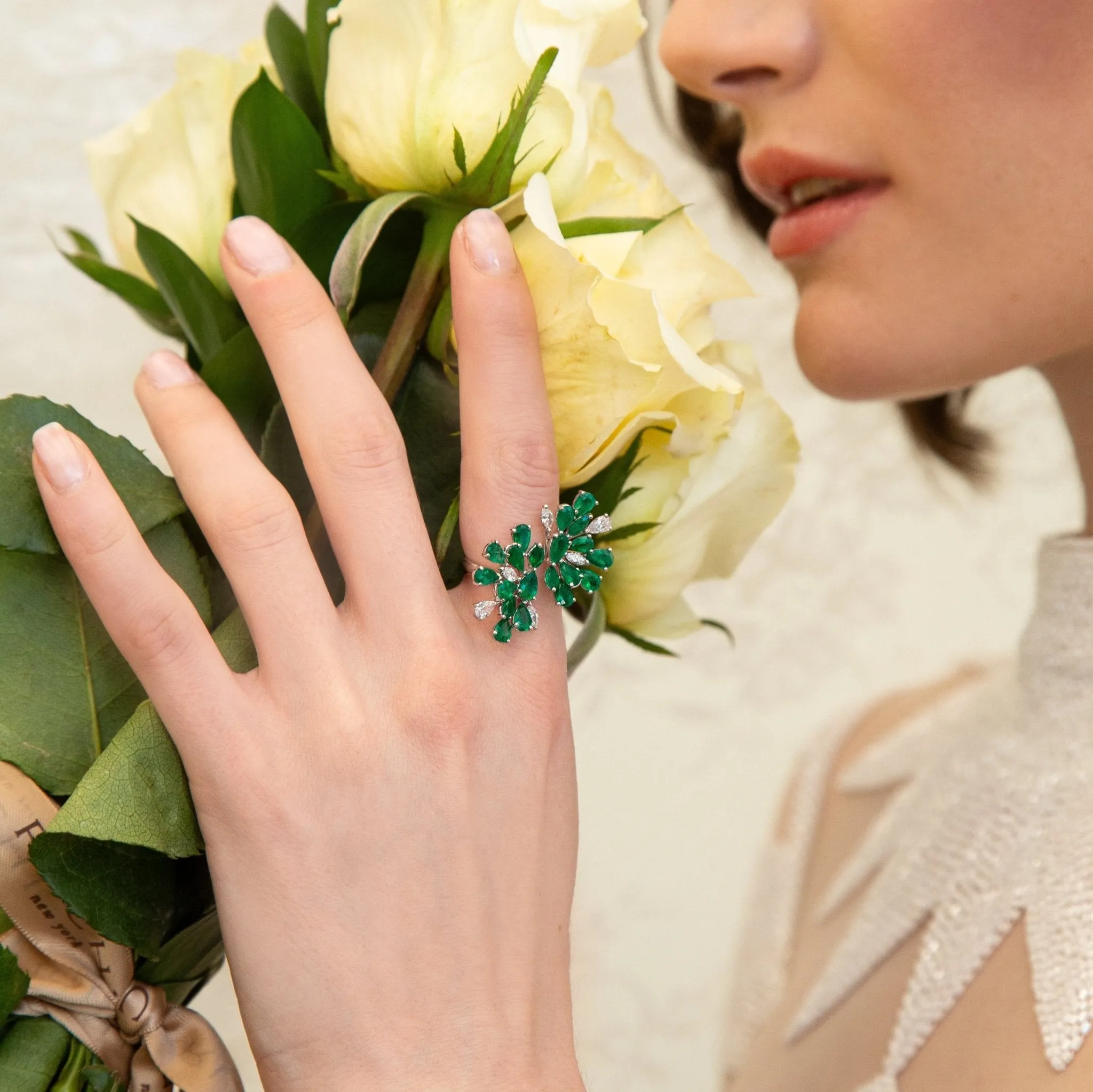 Wildflower Split Emerald Cocktail Ring