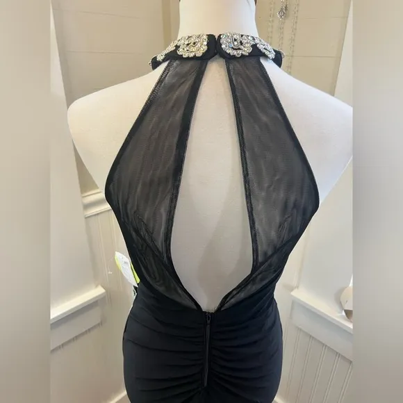 Windsor Black Embellished Halter Evening Gown, Size 7 NWT