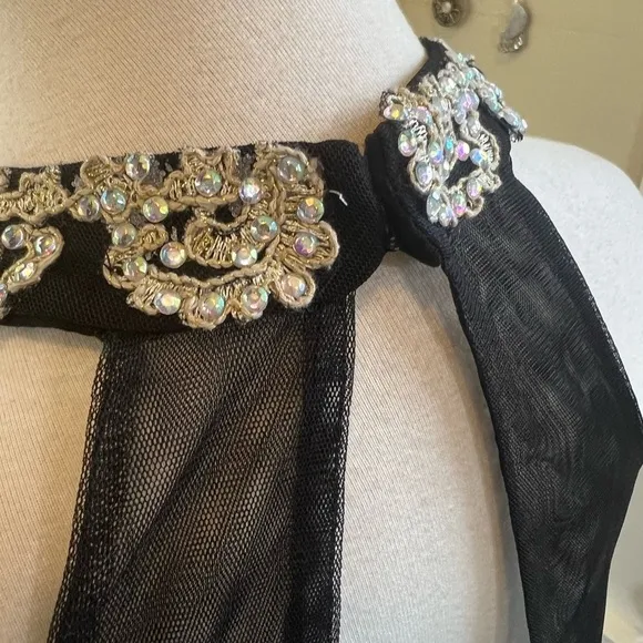 Windsor Black Embellished Halter Evening Gown, Size 7 NWT