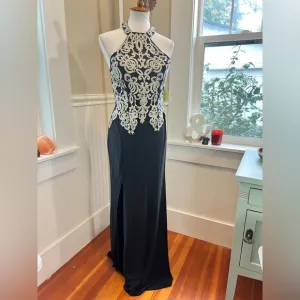 Windsor Black Embellished Halter Evening Gown, Size 7 NWT
