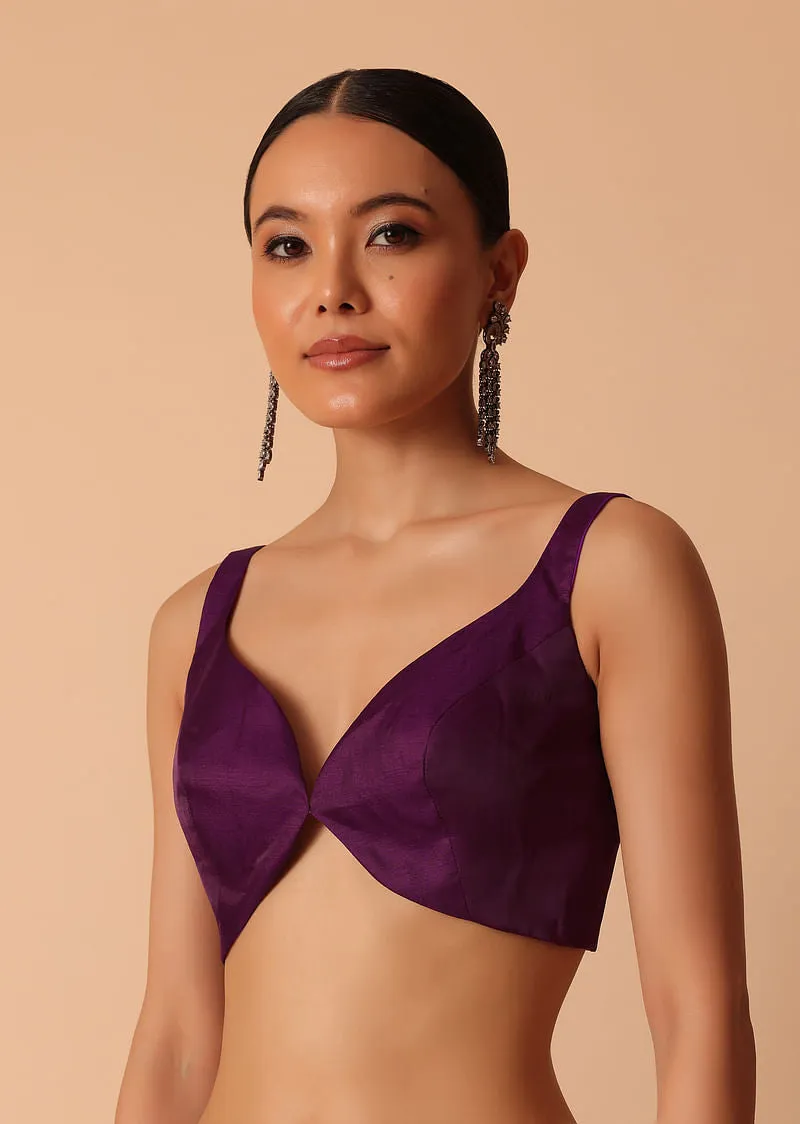 Wine Organza Saree With Lace Border