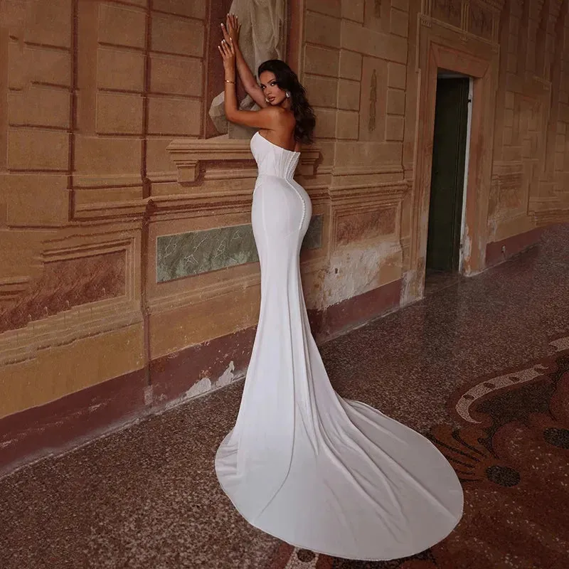 Women Mermaid Wedding Dresses Strapless Side Slit Sleeveless Bridal Dress Formal Wedding Ball Prom Gowns Customized