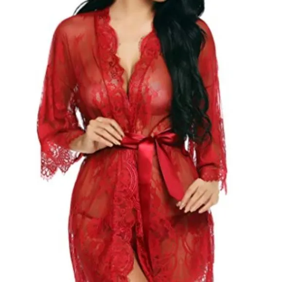 Women Lingerie Robe Lace Kimono Bathrobes Sexy Nightgowns