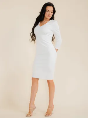 WOMEN'S 3/4 SLEEVES V-NECK BODYCON MIDI DRESS