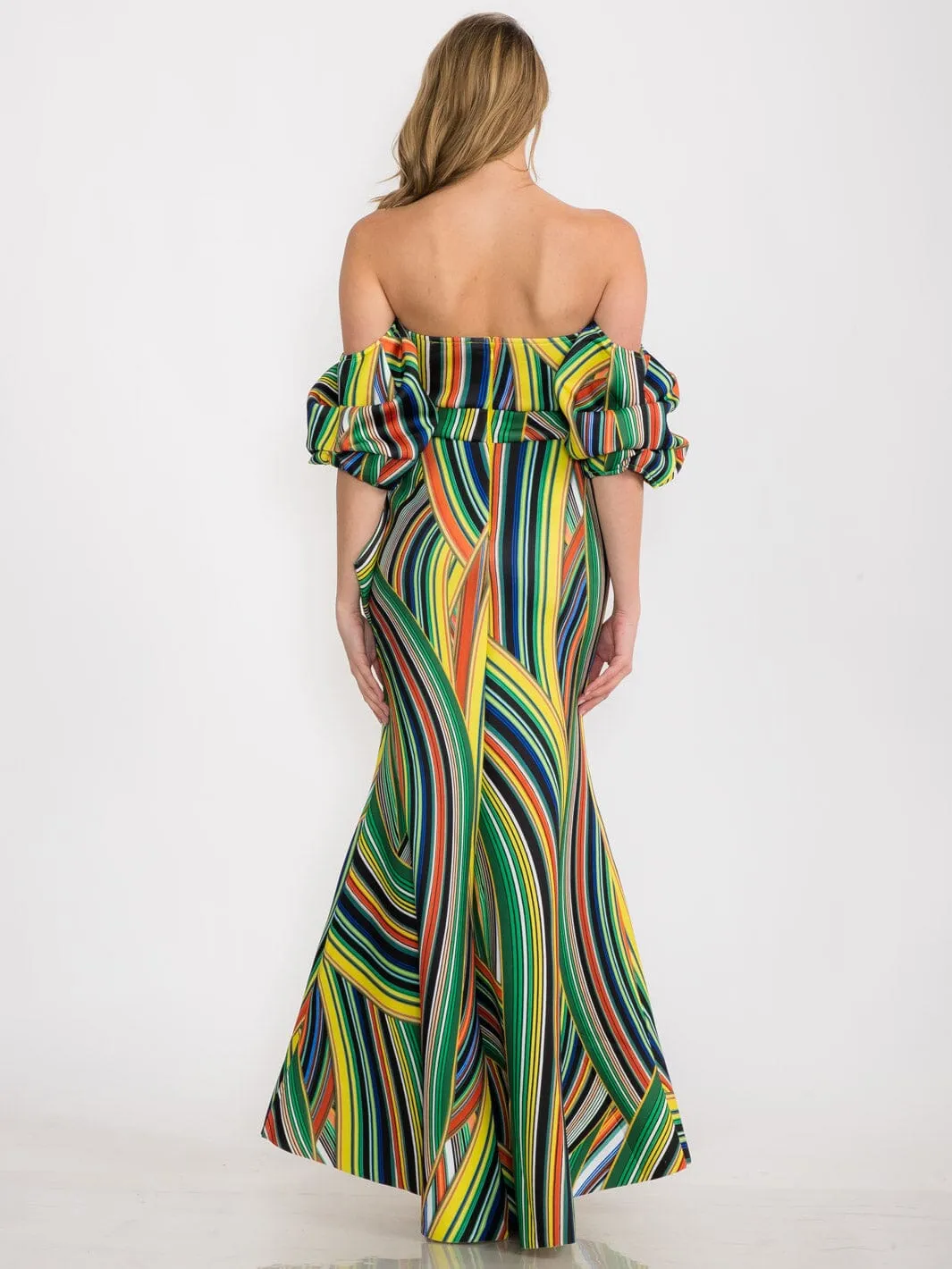 WOMEN'S COLD SHOULDER FRONT DETAILED MULTI COLORS MAXI GOWN DRESS