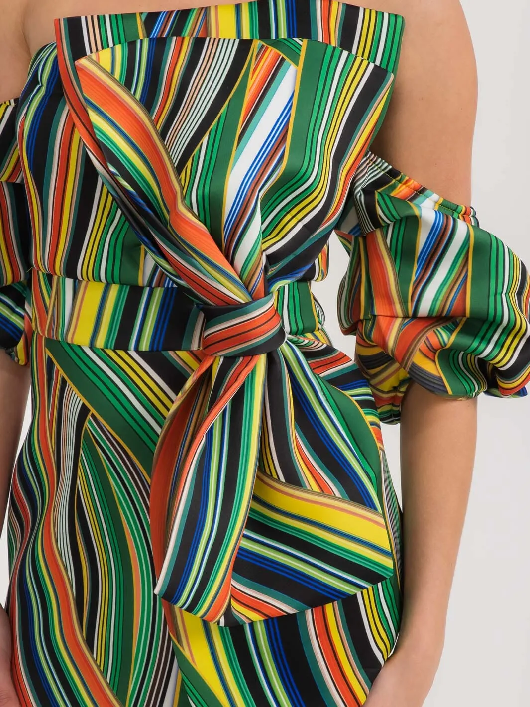 WOMEN'S COLD SHOULDER FRONT DETAILED MULTI COLORS MAXI GOWN DRESS