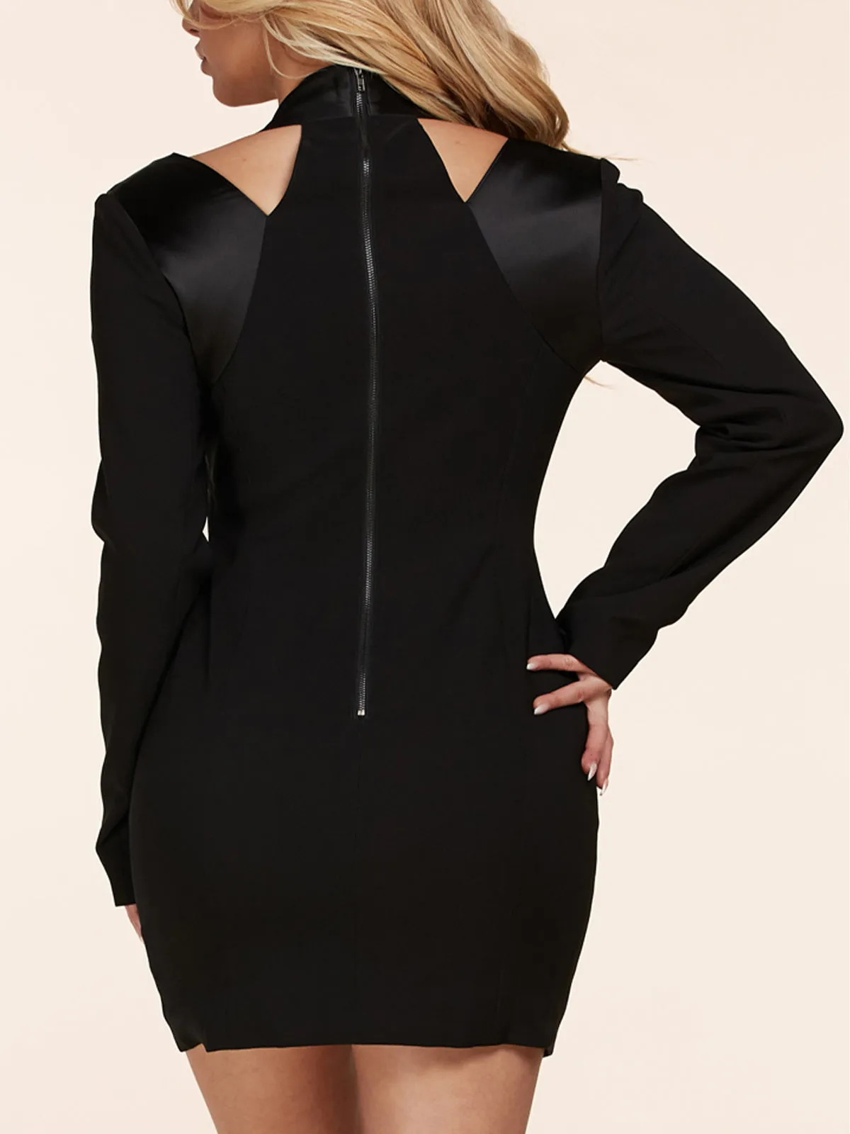 WOMEN'S LONG SLEEVE FRONT CUT OUT BODYCON MINI DRESS