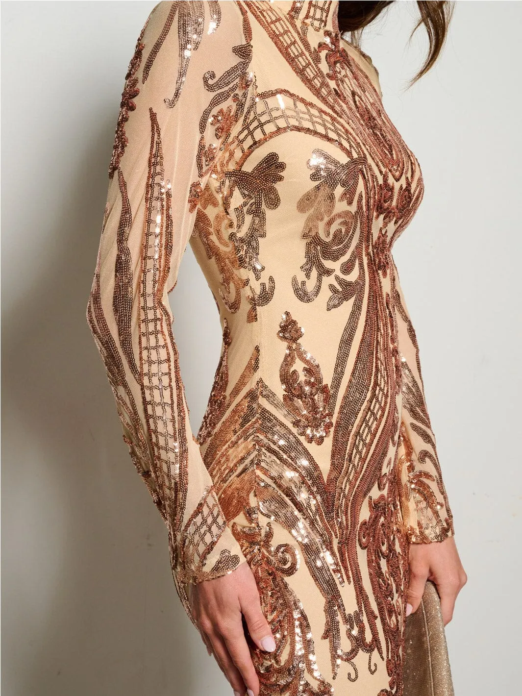 WOMEN'S LONG SLEEVE MOCK NECK BODYCON SEQUINS MINI DRESS
