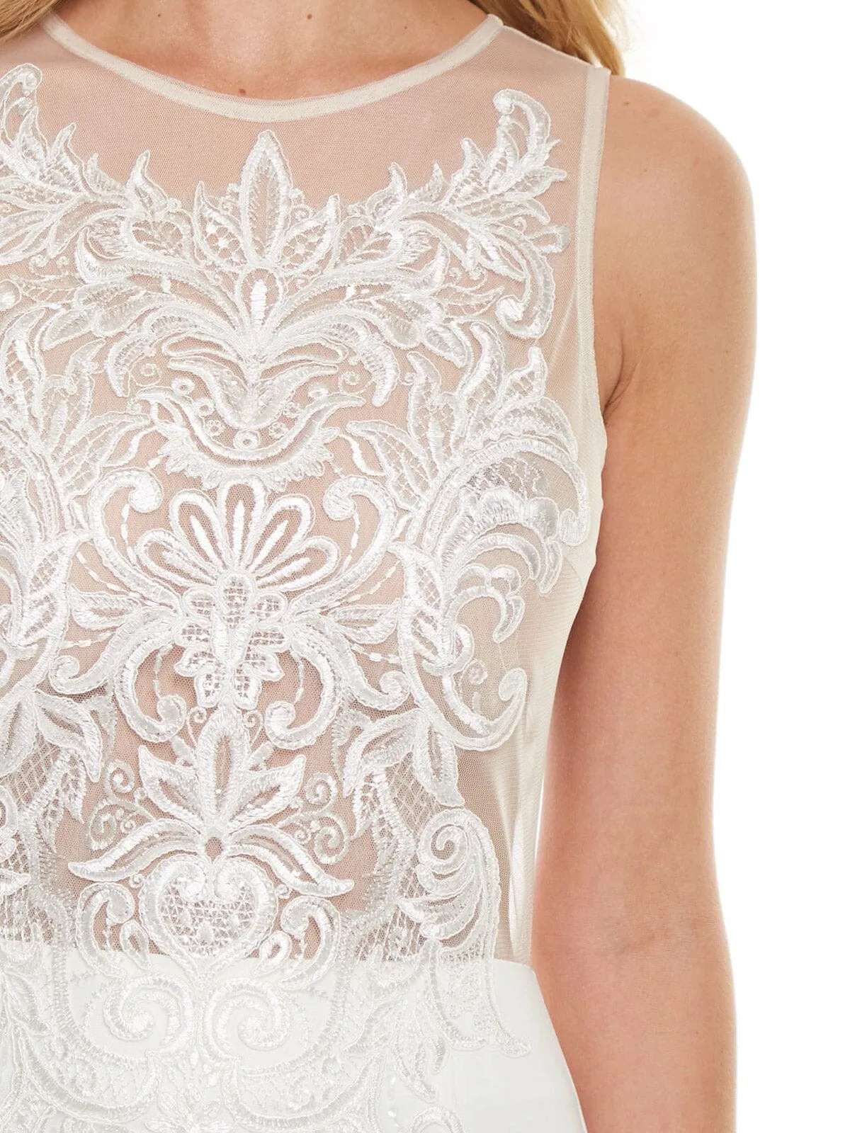 WOMEN'S SLEEVELESS BODYCON MESH EMBROIDERY MIDI DRESS