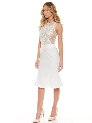 WOMEN'S SLEEVELESS BODYCON MESH EMBROIDERY MIDI DRESS