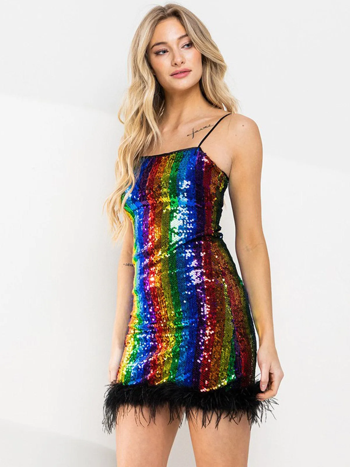 WOMEN'S SLEEVELESS BODYCON MULTI COLOR SEQUINS MINI DRESS