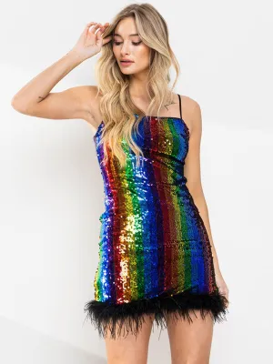 WOMEN'S SLEEVELESS BODYCON MULTI COLOR SEQUINS MINI DRESS