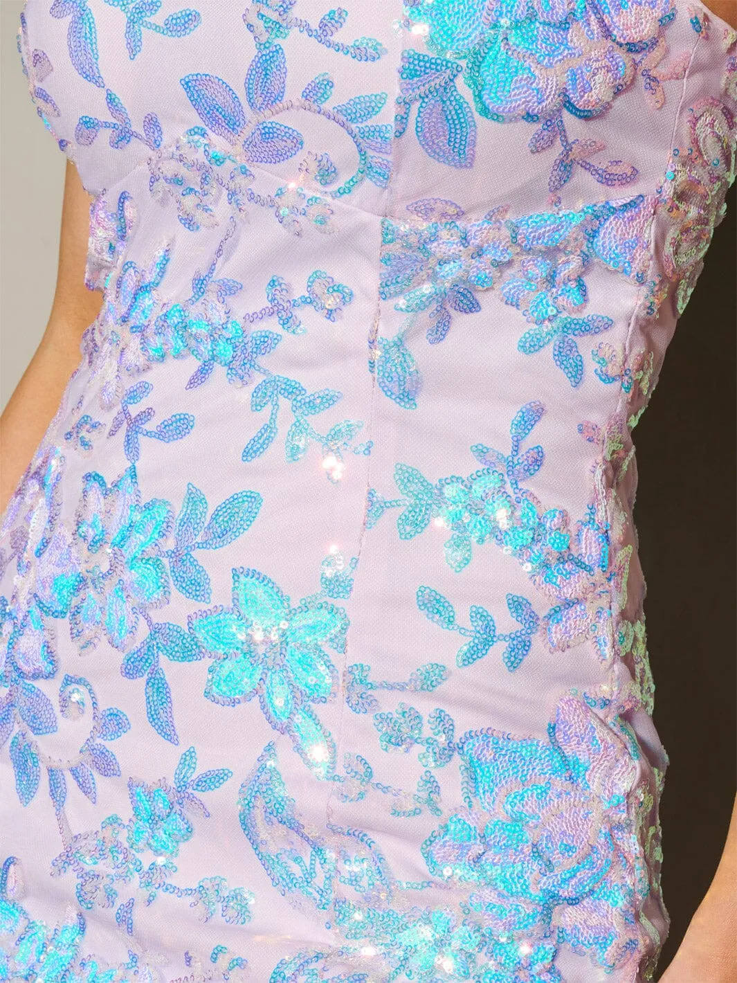 WOMEN'S SLEEVELESS BODYCON SEQUINS FLORAL MINI DRESS