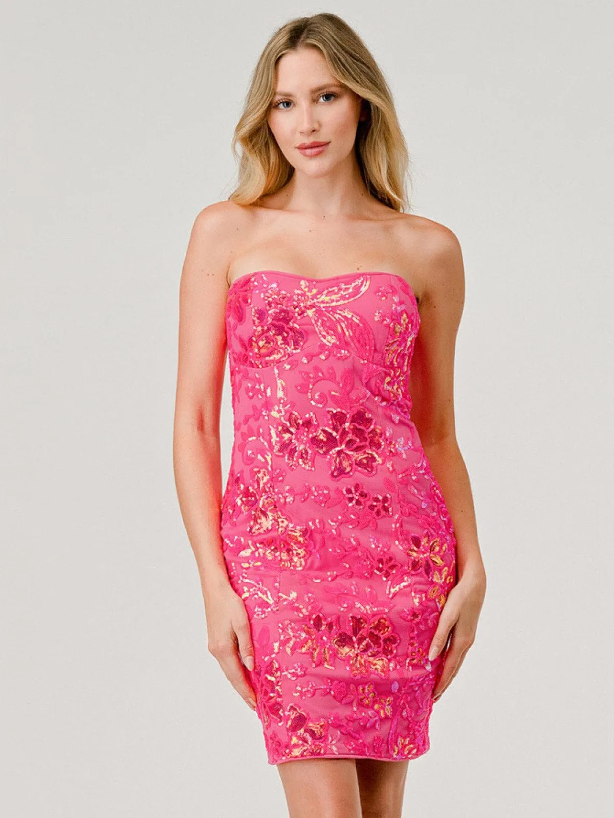 WOMEN'S SLEEVELESS BODYCON SEQUINS FLORAL MINI DRESS