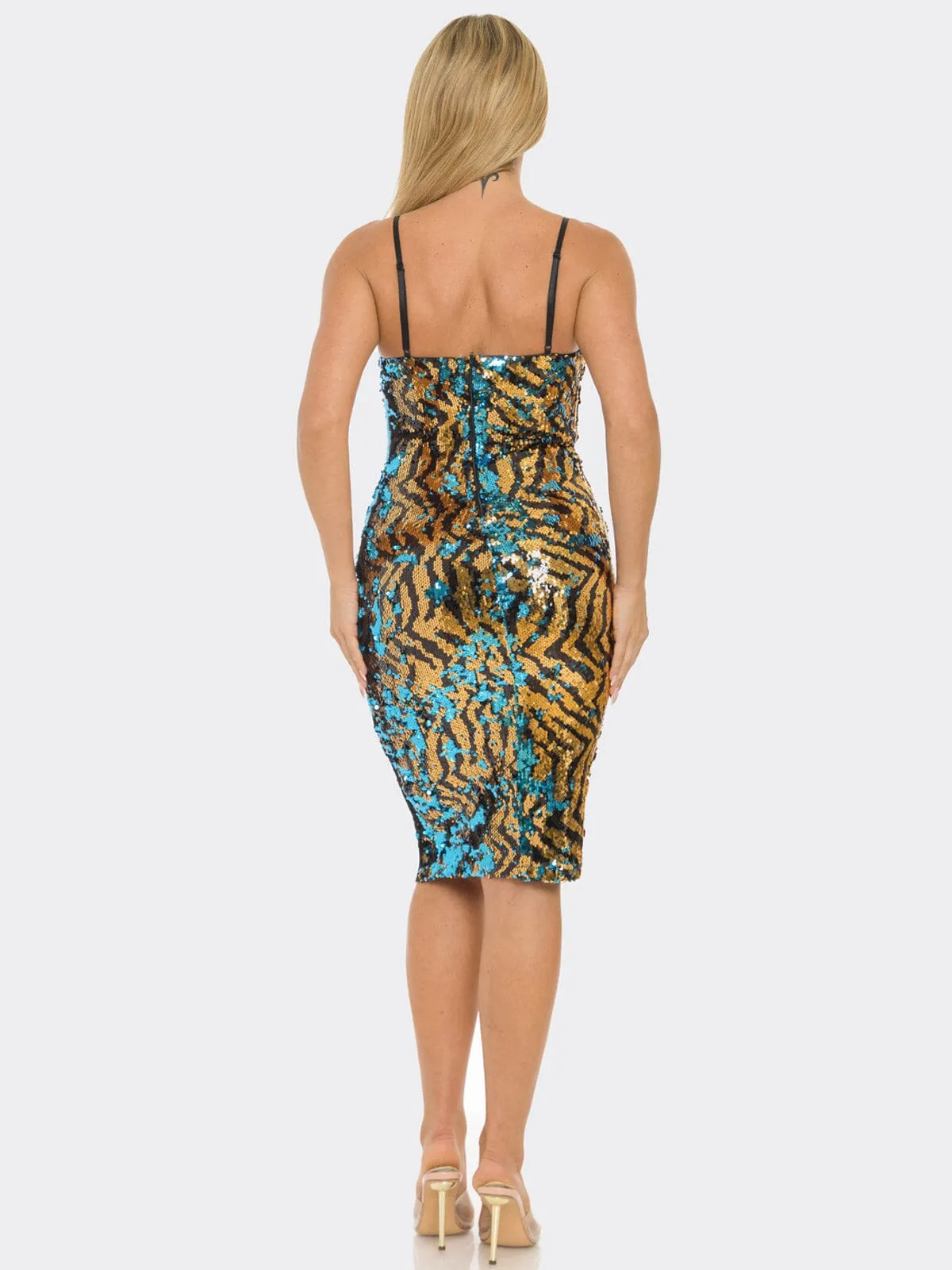 WOMEN'S SLEEVELESS BODYCON SEQUINS MIDI DRESS