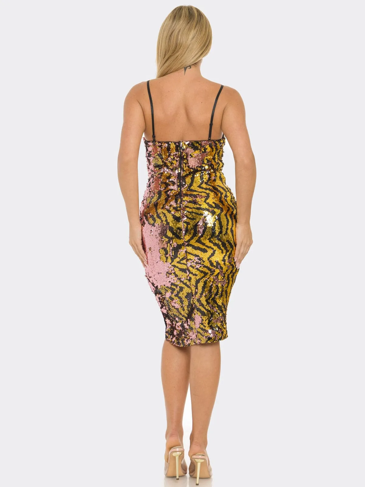 WOMEN'S SLEEVELESS BODYCON SEQUINS MIDI DRESS